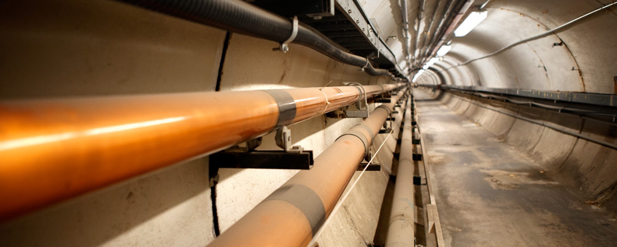 The interior of the electron storage ring (CESR), part of the Wilson Synchrotron Laboratory (WSL).