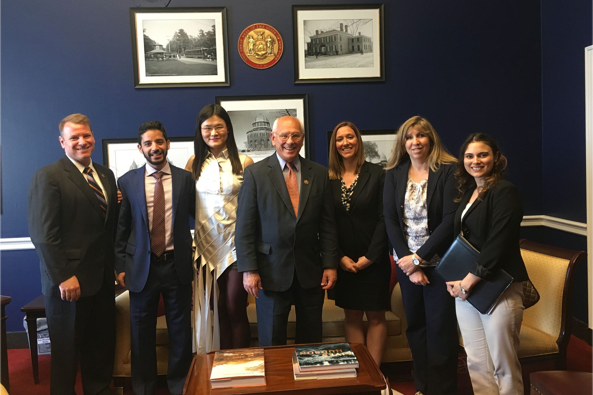 Chris Schaffer with students and governor Tonko together in office.