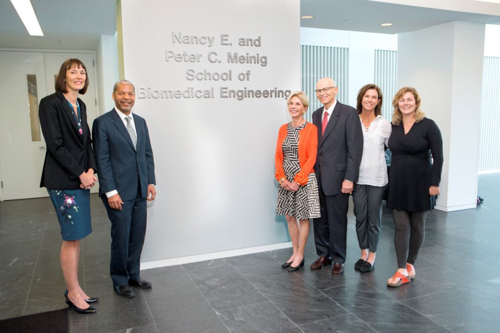 Nancy and Pete Meinig, Anne Smalling, stand with director Marjolein van der Meulen and Lance Collins in Weill Hall.