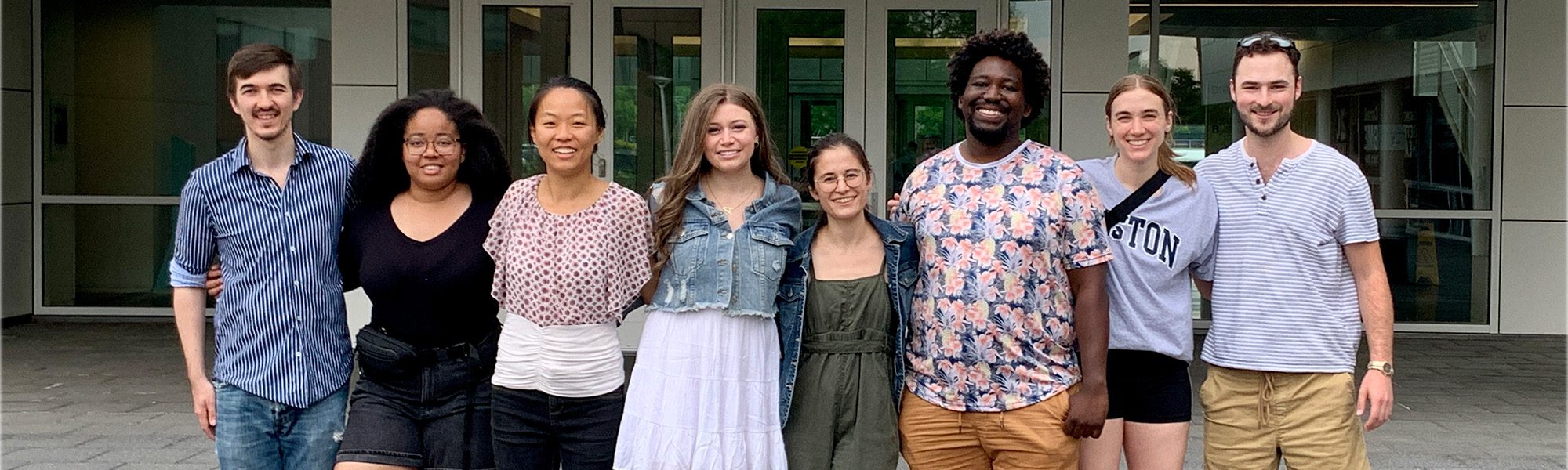 Members of the undergraduate class of 2018 standing together outside Weill Hall for reunion.