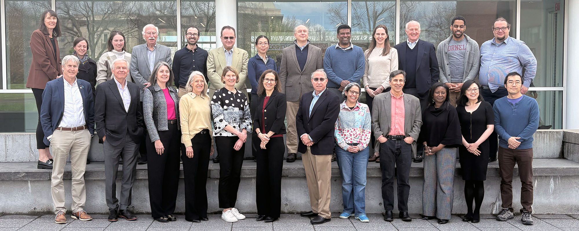 2026 BME advisory council stands together on patio outside Weill Hall