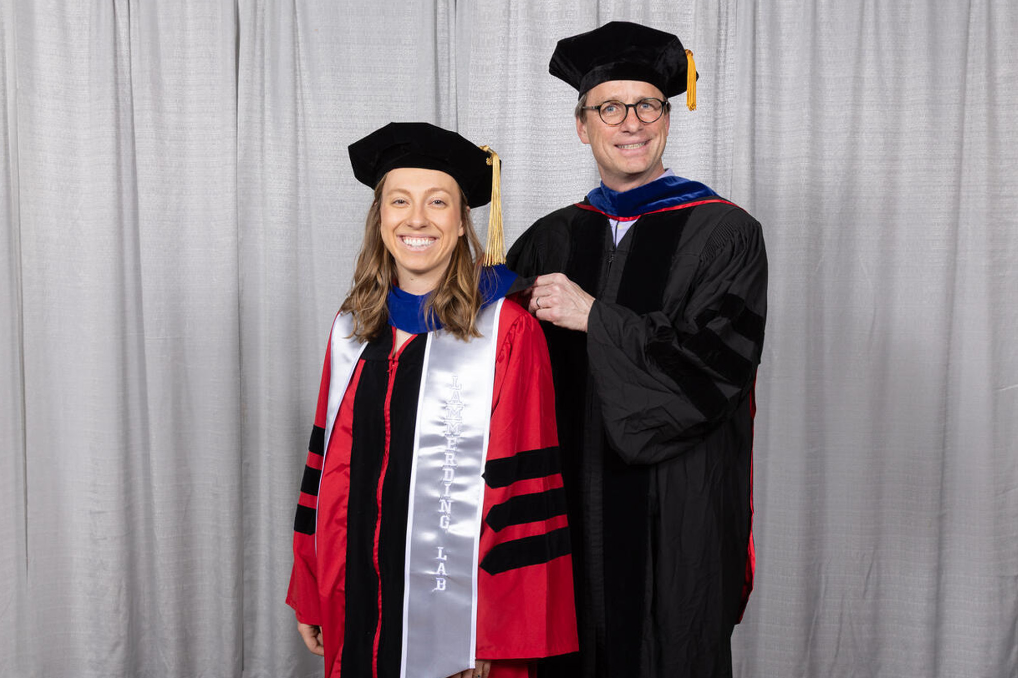 Jan Lammerding hooding Maggie Elpers at Ph.D. commencement hooding ceremony 2026