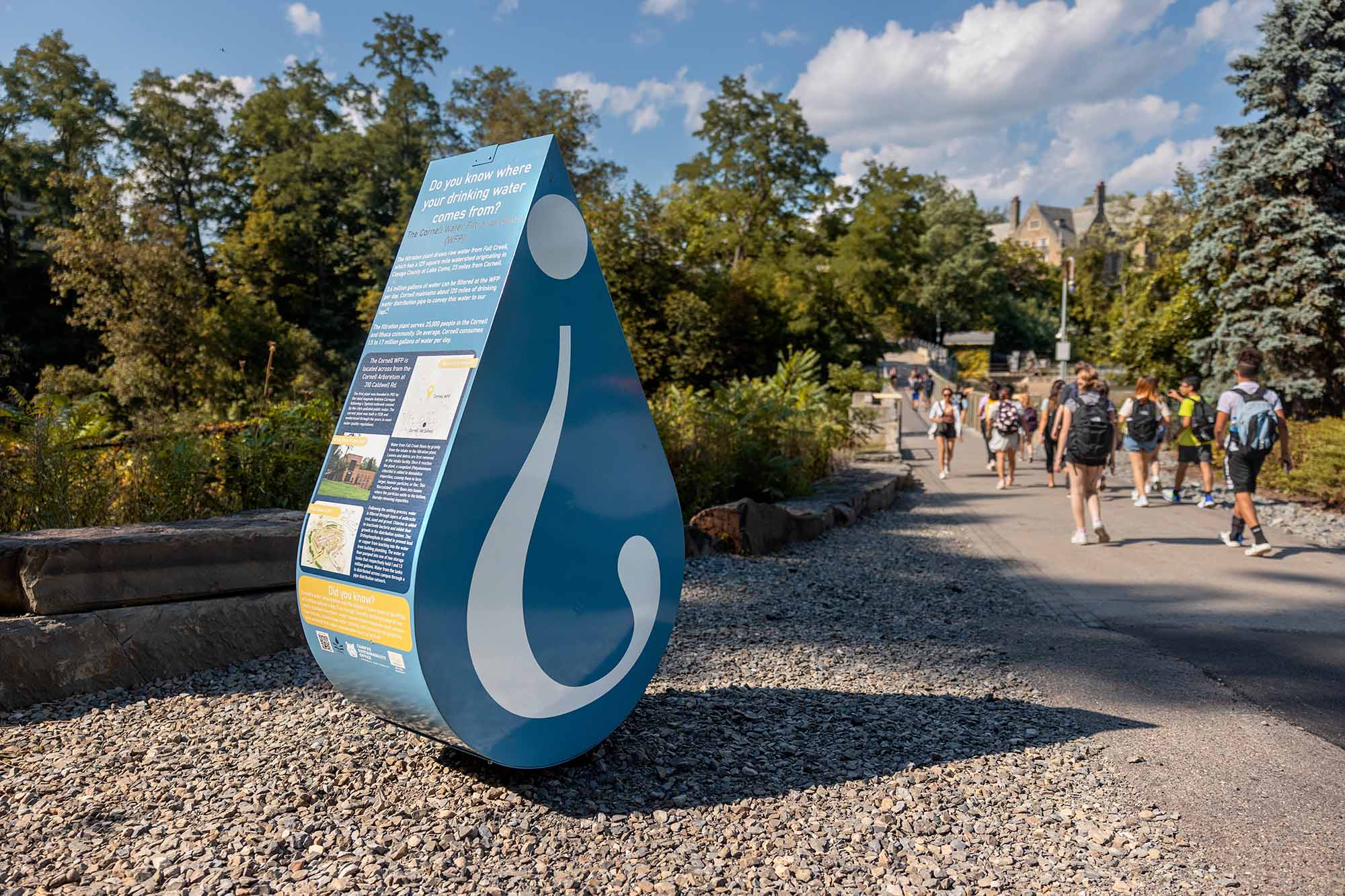 An informational public display outside for Water Resources Institute promotion.