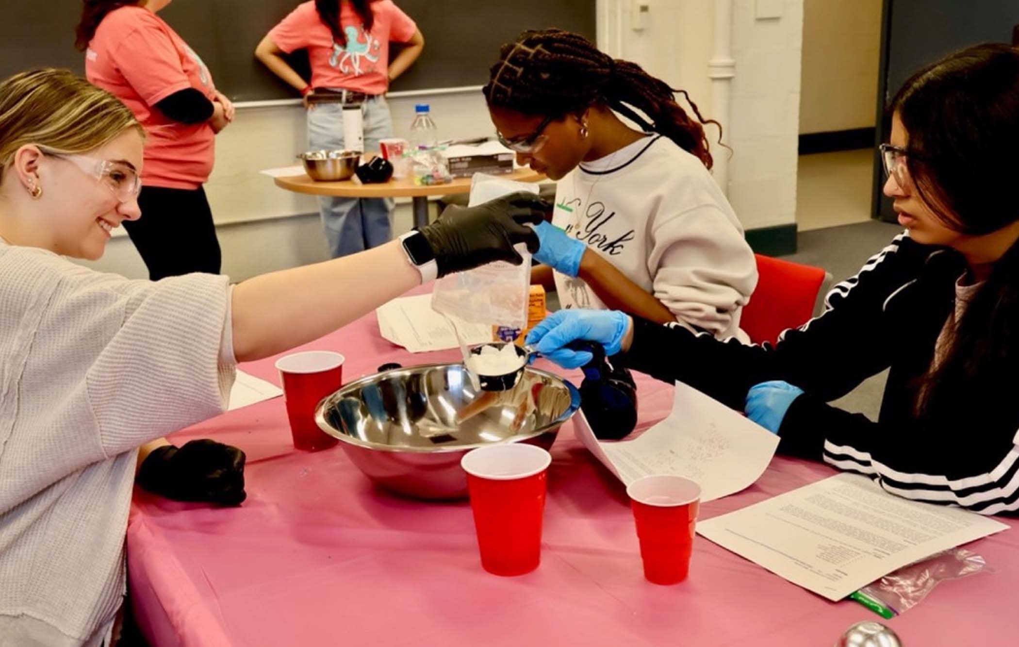 Regional high school students participate in science activities as part of the annual Women’s Outreach in Material, Energy, and Nanobiotechnology event, hosted April 12 at Cornell by the Chemical and Biomolecular Engineering Graduate Women’s Group.