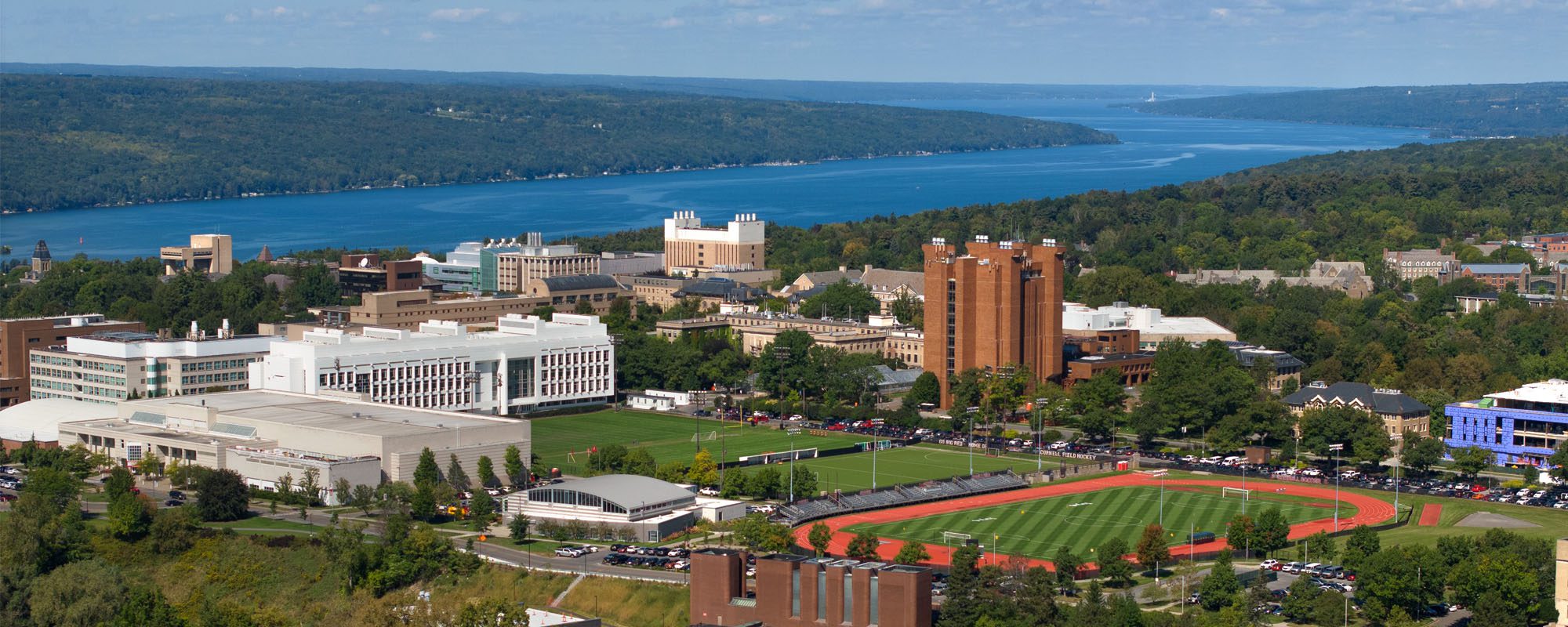 Cornell Ithaca campus from above aerial shot.