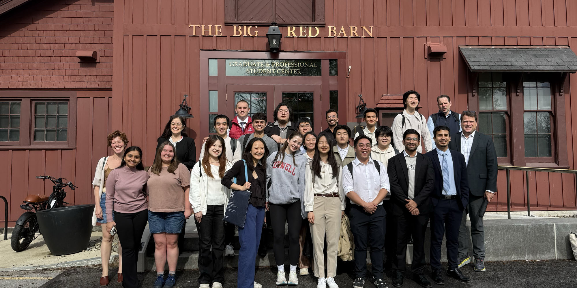Cornell Chemical Engineering MEng cohort in front the Big red barn