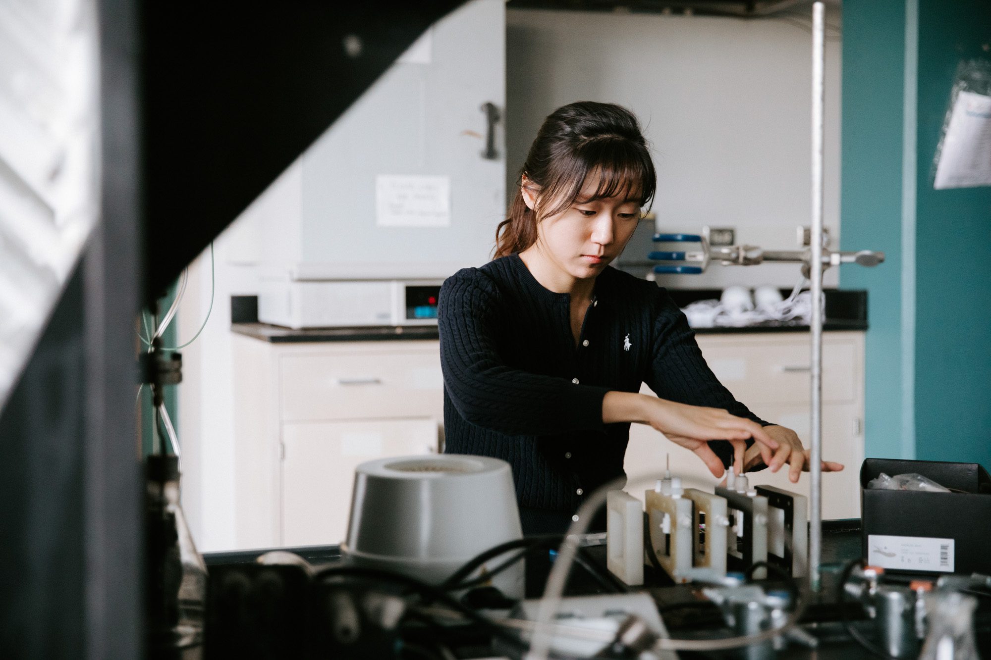 Student works with device on table