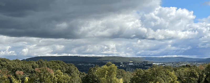 Dark clouds above the Cornell campus as seen from West Hill