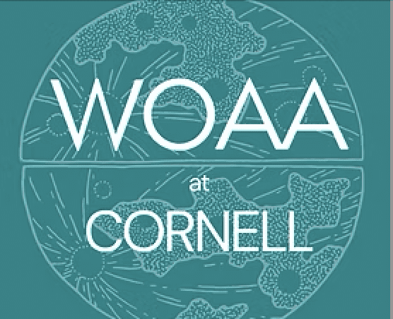 white letters spell out WOAA at Cornell on a teal background.