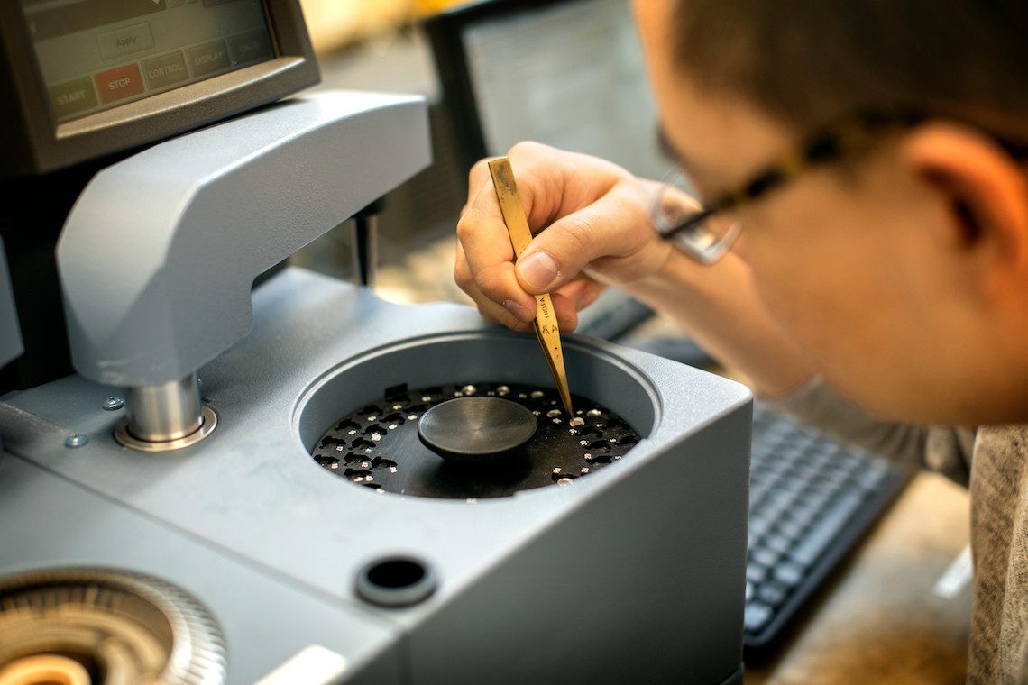 Peishen Huang, co-founder of startup company Lionano, which has created a revolutionary patent-pending nano-engineered material for lithium ion batteries, at work in the Cornell Center for Materials Research