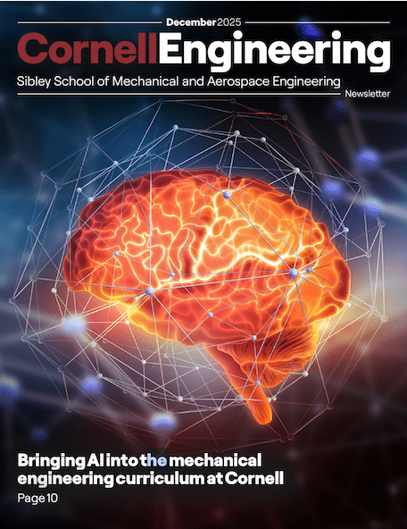 Cover of the 2025 alumni magazine shows and orange-colored human brain with a background that looks like deep space.