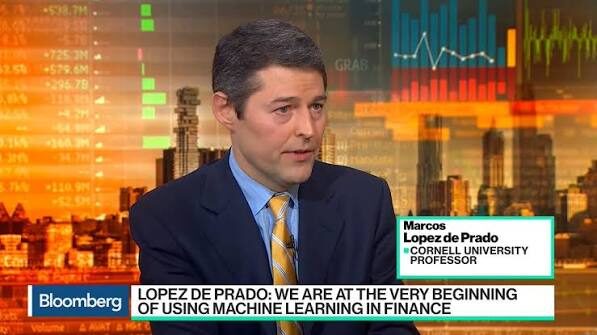 Marcos Lopez de Prado appearing on the Bloomberg television network. On the screen are the words 