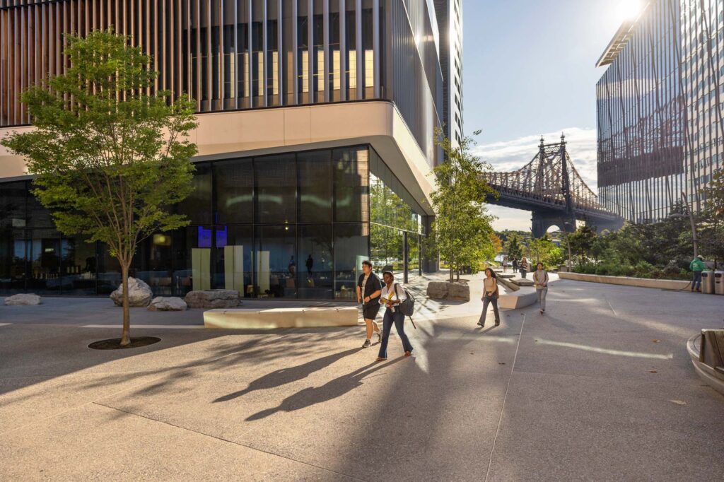 Students head to morning class at Cornell Tech campus on Roosevelt Island.