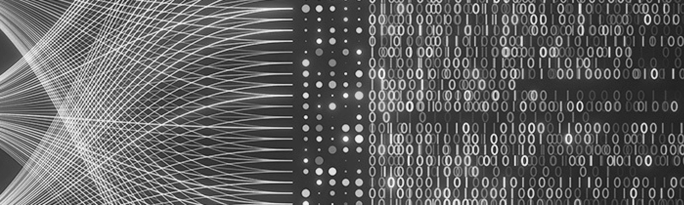 Digital representation supply chains showing curved lines and many zeroes and ones.