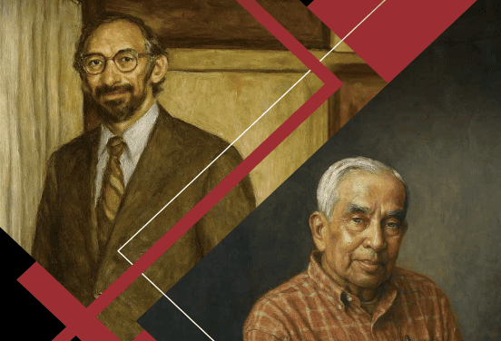 Two portraits; on the upper left is Ray Fulkerson and on the lower right is Uma Prabhu.