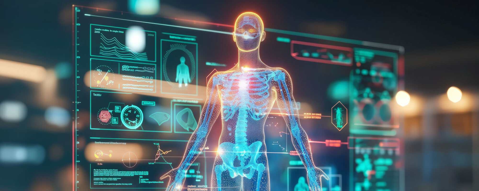 Futuristic image of data graphics and a transparent human body