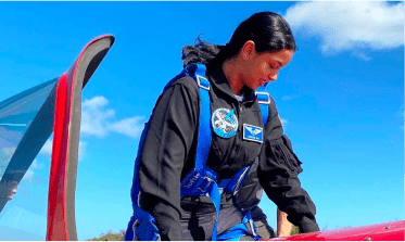 Student in airplane cockpit