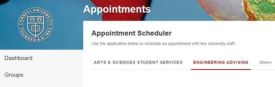 Chatter dashboard showing tab layout section where Engineering Advising is the second folder tab