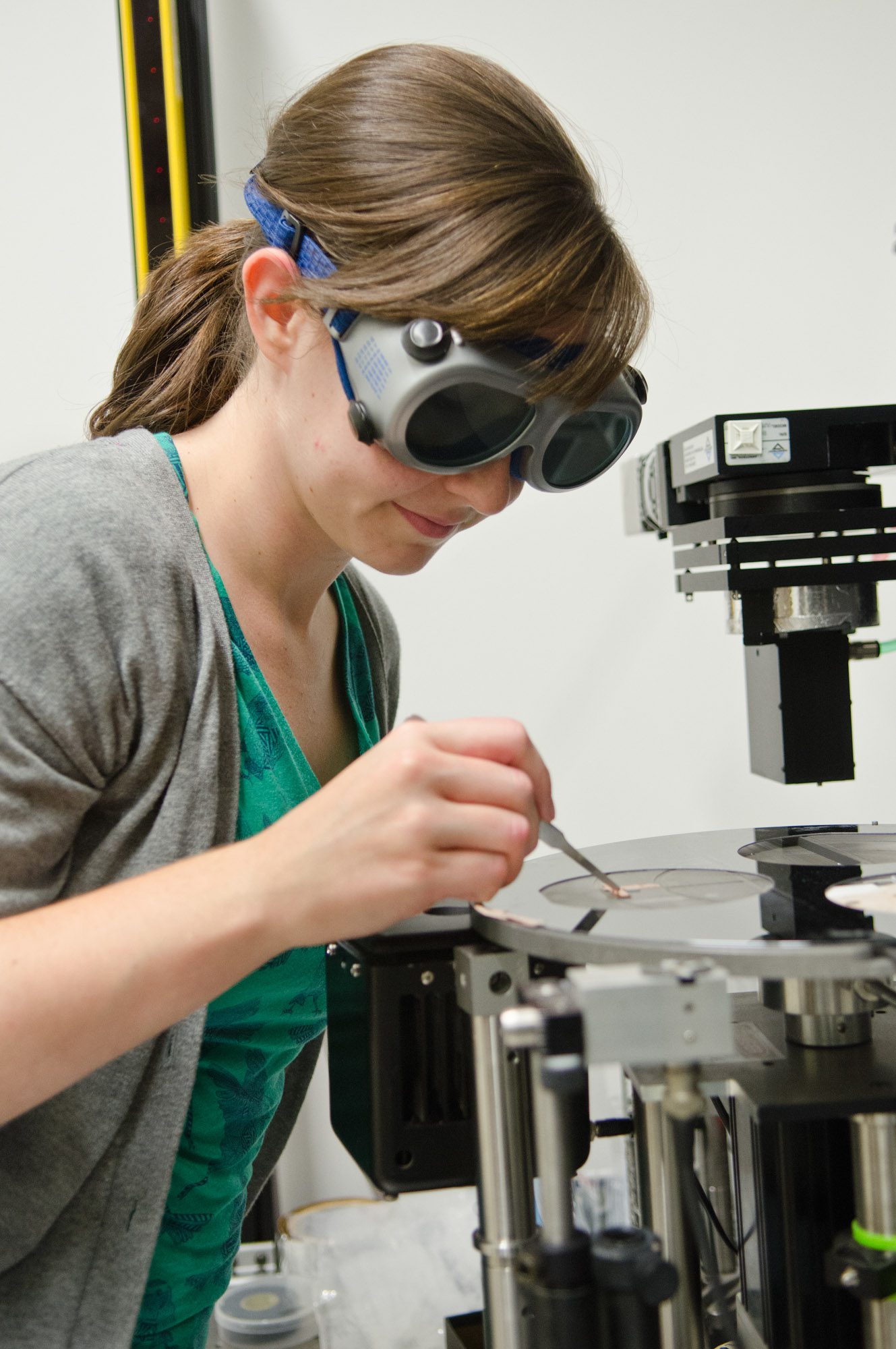 An undergraduate researcher works in the lab