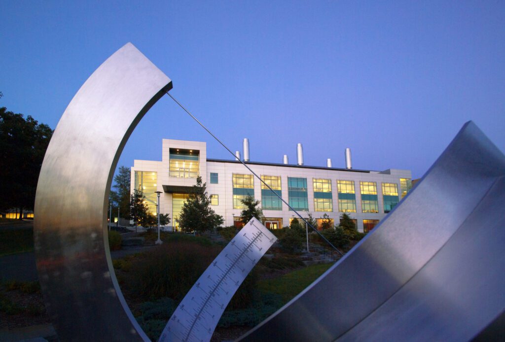 The Sundial and Duffield Hall in the evening