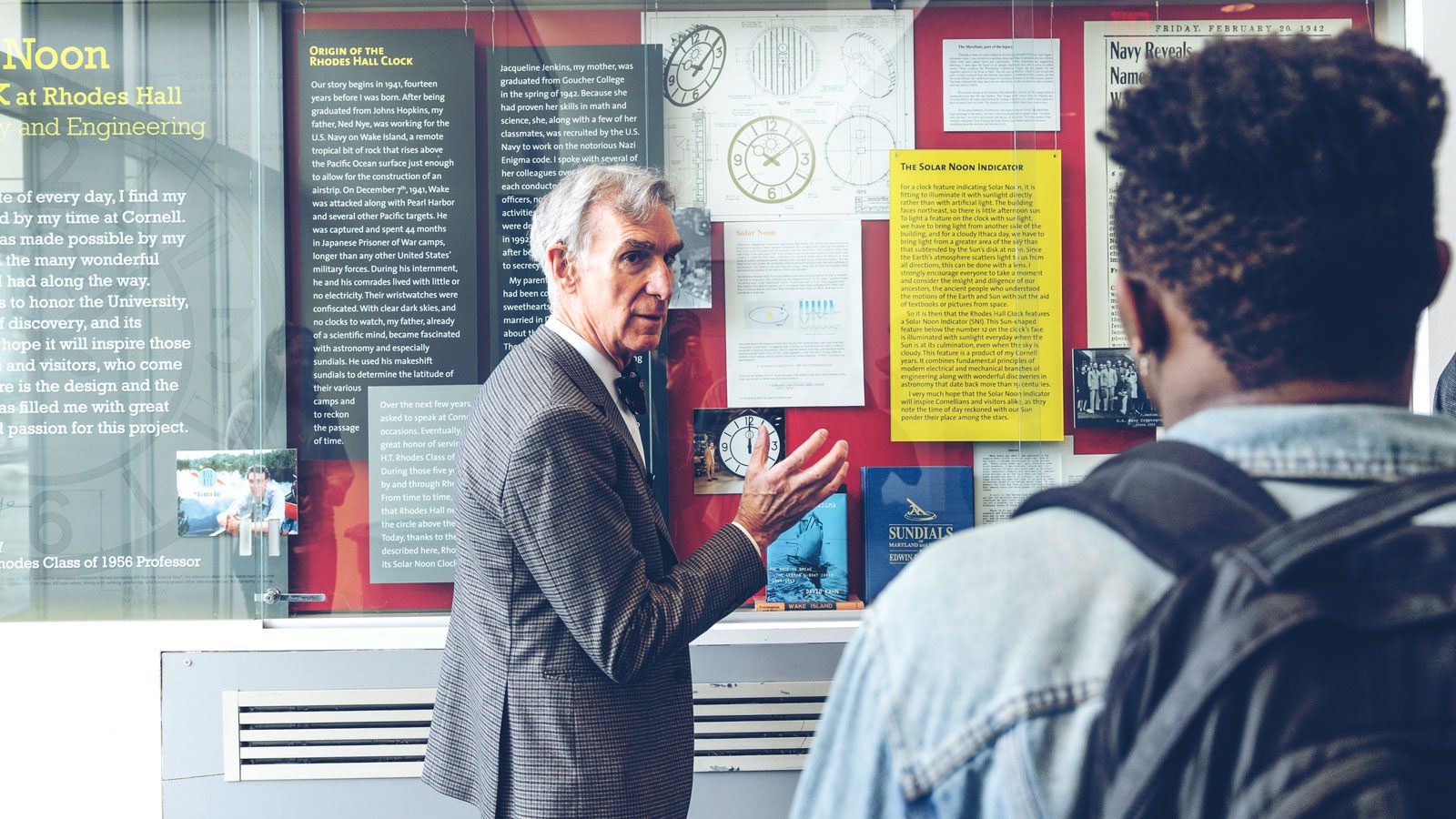 Bill Nye, ’77, speaks with students, poses for photos, and discusses plans for his solar noon clock at Rhodes Hall on Tuesday, March 15, 2022.