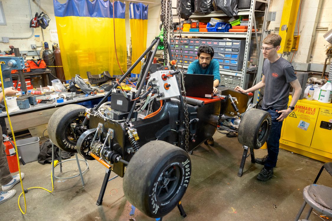 Students work in the Upson Automotive Lab.