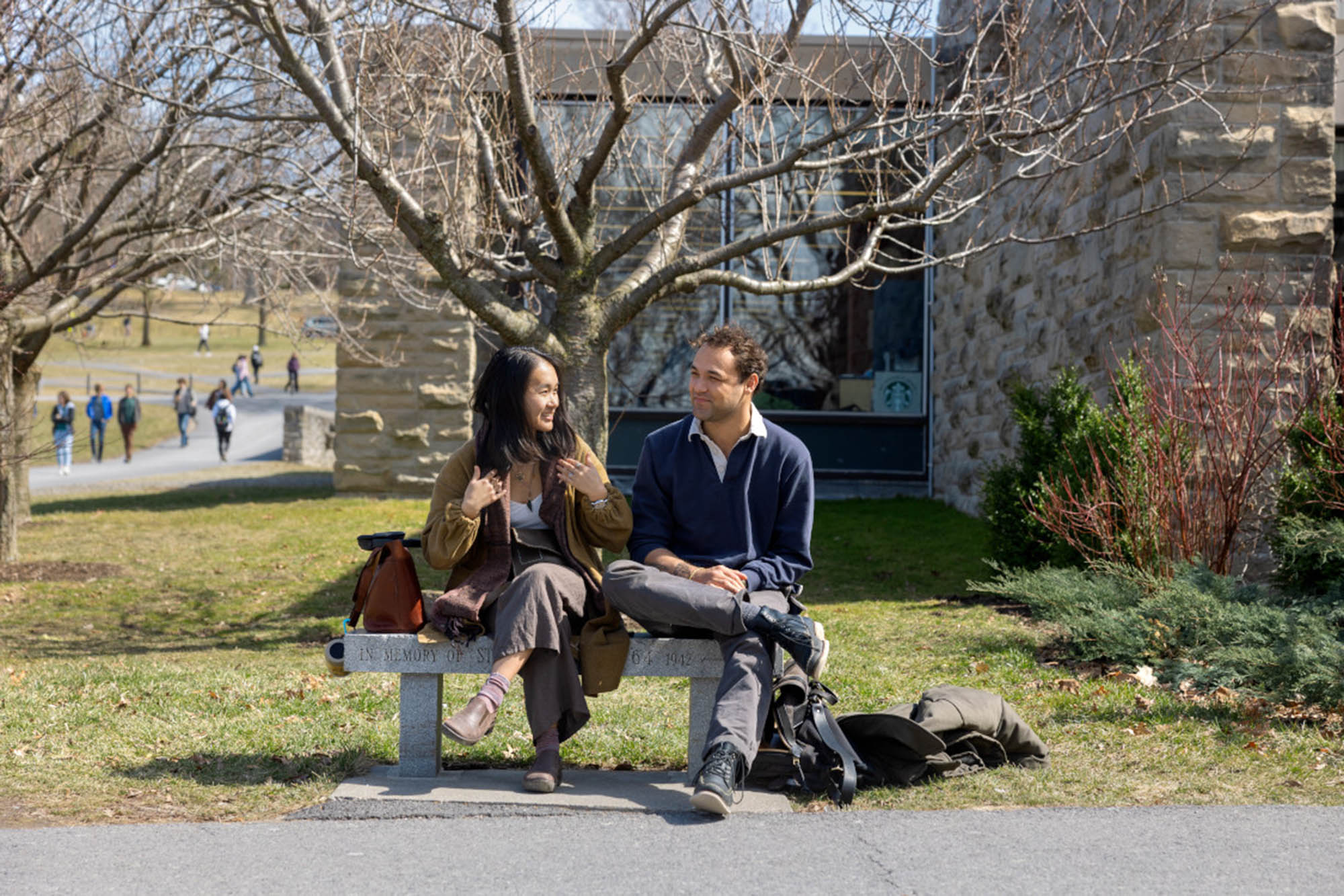 Enjoying the sun on a Spring day next to Olin library