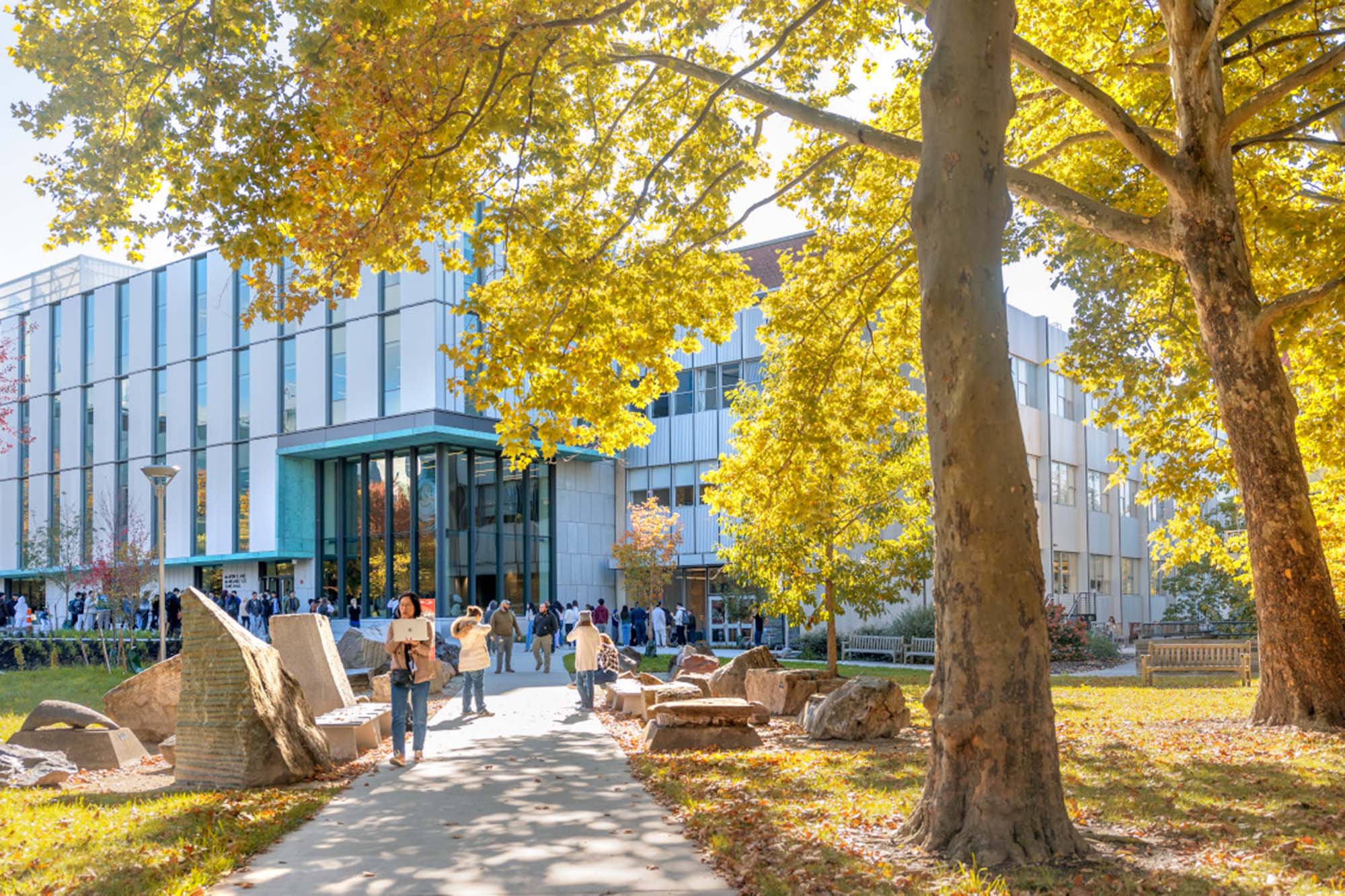 Tang Hall with fall foliage.