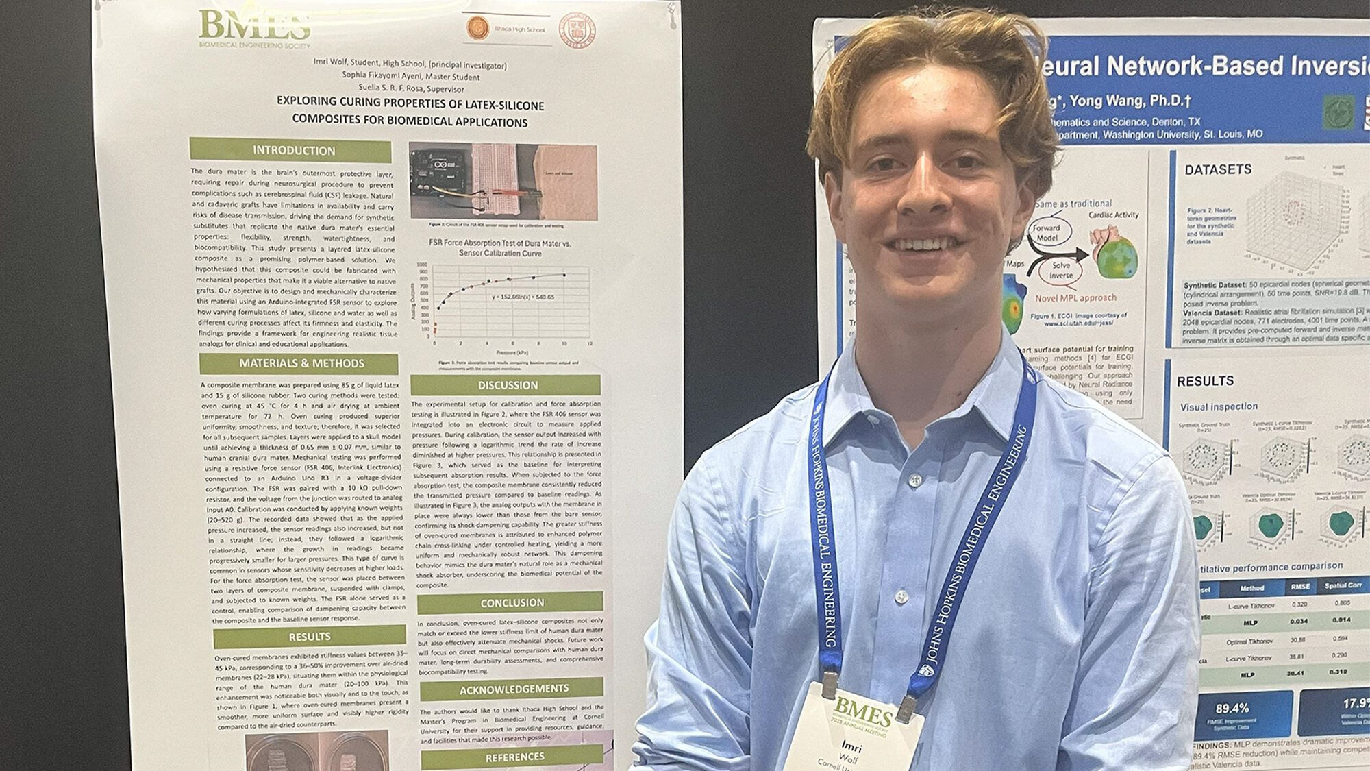 Imri Wolf stands in front of poster presentation