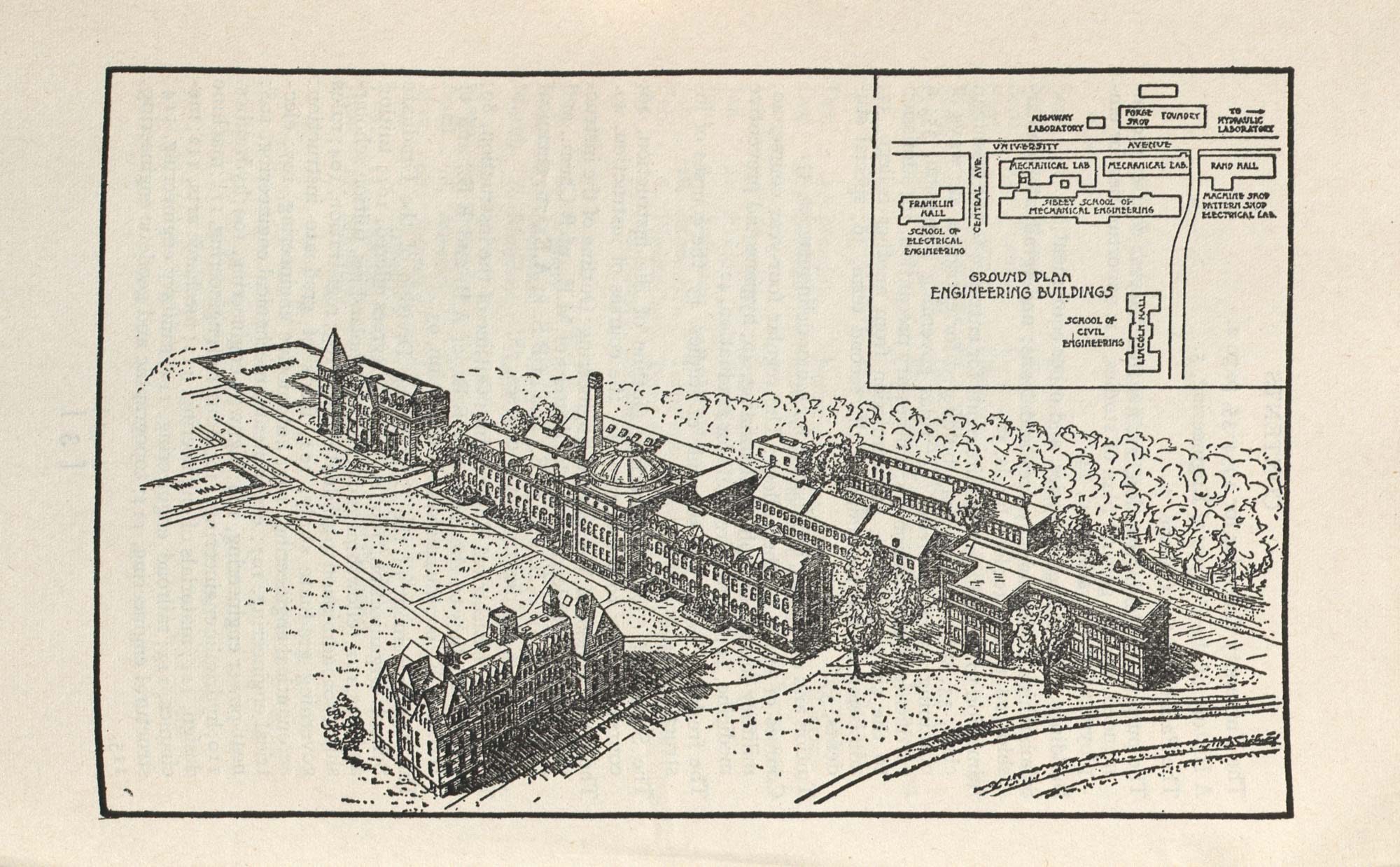 Engineering buildings on Cornell University campus circa 1933